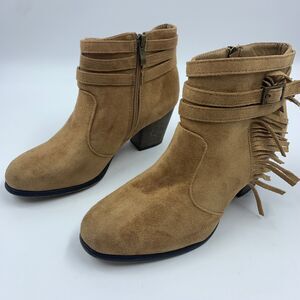 Cathy Jean 9 Ankle Bootie Boots Hippie Boho Cowgirl Fringe Faux Suede Festival